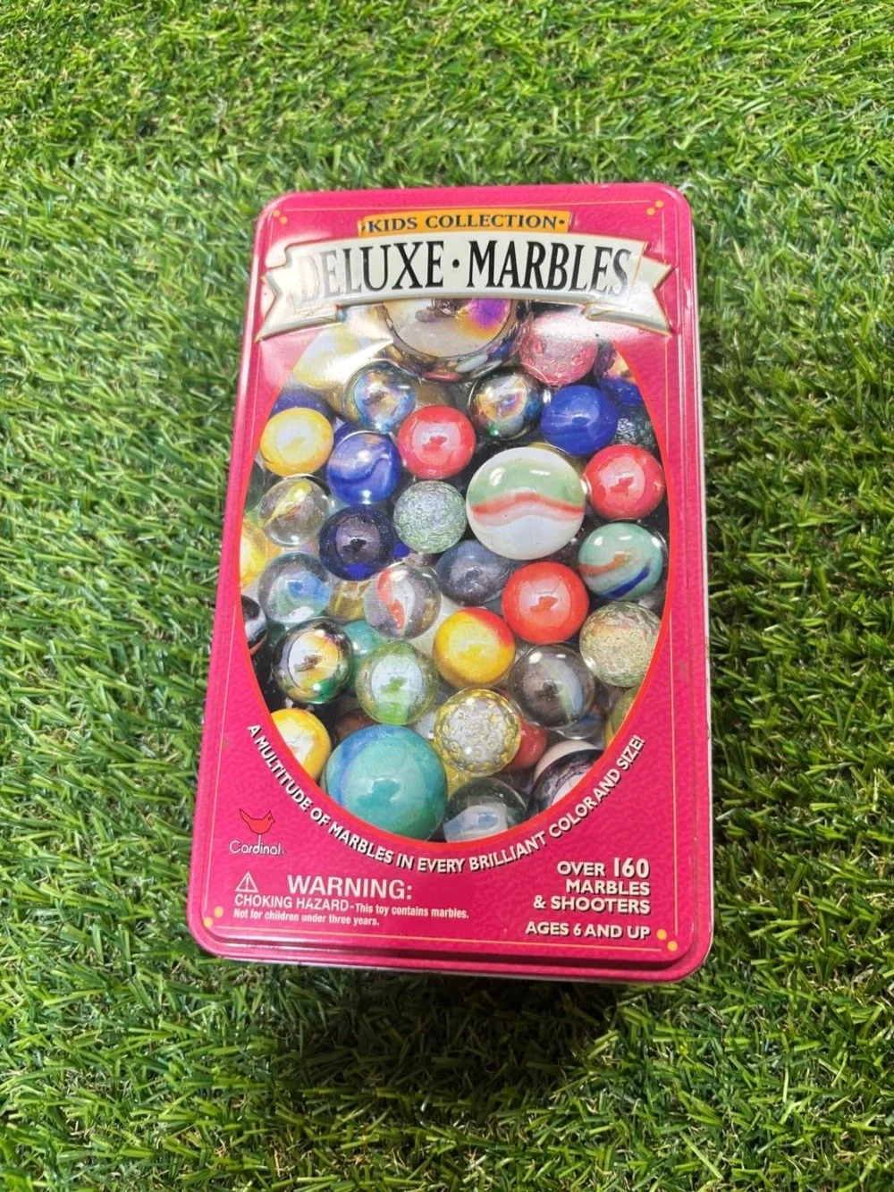 Cardinal Deluxe Marbles Tin Over 160 Glass Marbles & Shooters